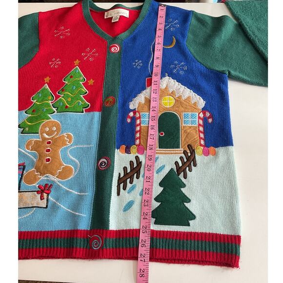 Jolly Sweaters Christmas L Gingerbread Ugly Holiday Cardigan Look Sweater - Picture 4 of 6